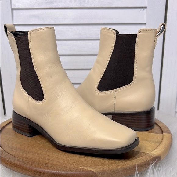 SAM EDELMAN l Thelma Chelsea Tan Ankle Boot Square Toe Elastic Side Panels Sz. 6 - Picture 12 of 13